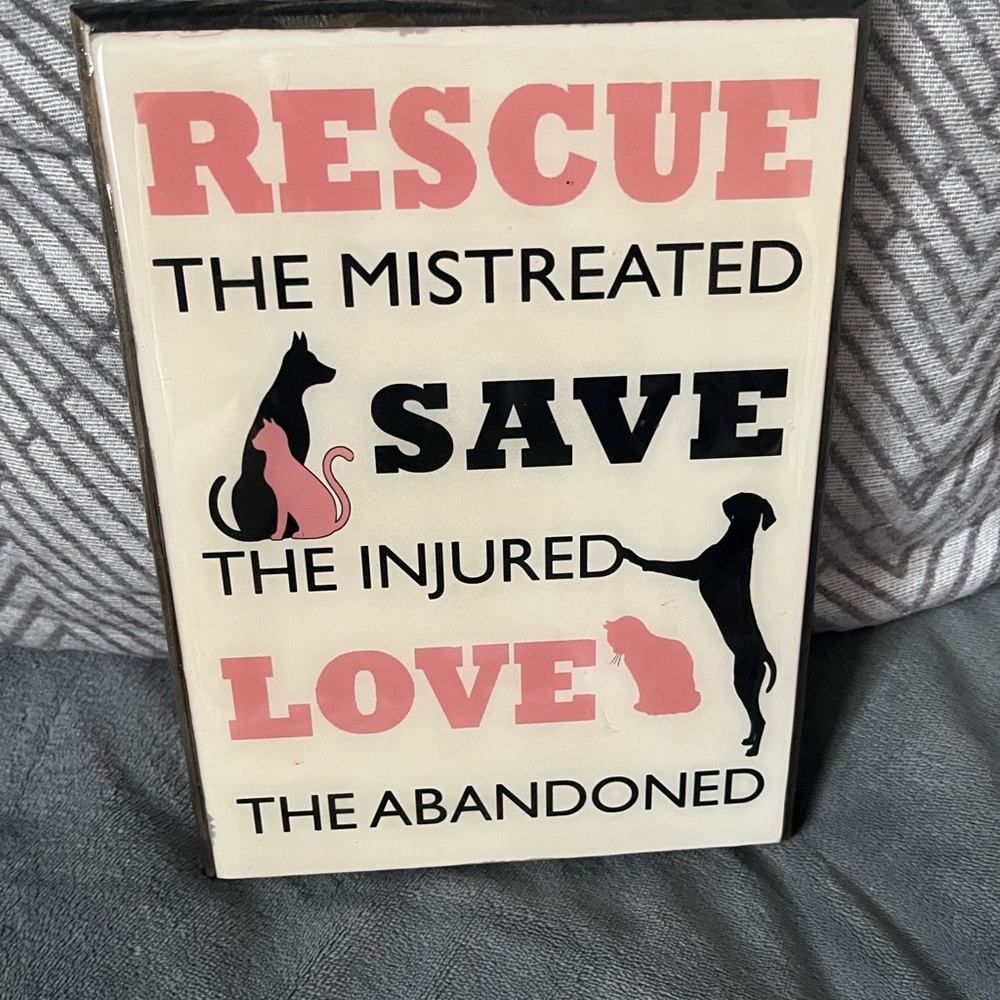 Rescued Animal Lover Inspirational Wall Art with Pink and Black Design